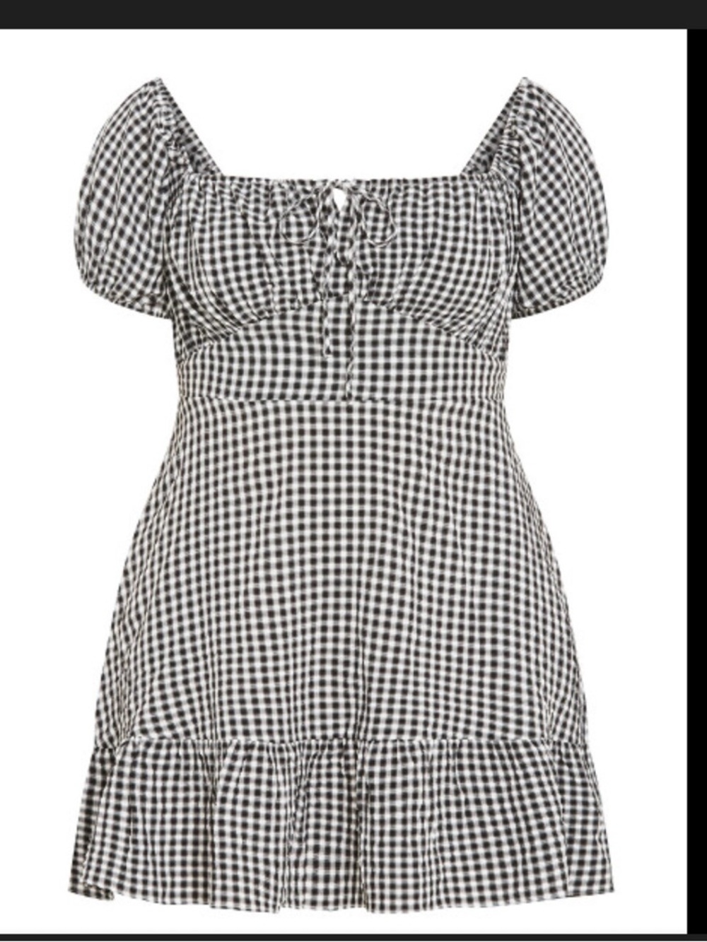 City Chic Black & White Gingham Puff-Sleeve Mini Dress